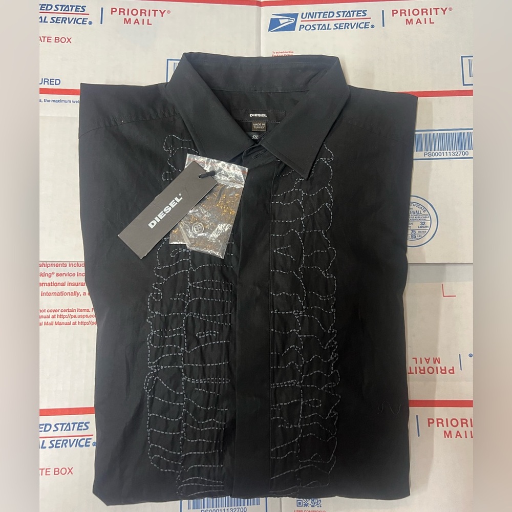 Diesel Men's Black Embroidered Shirt